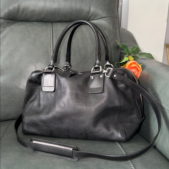 Orla Kiely Handbags - Orla Kiely Black Leather Duffel Bag